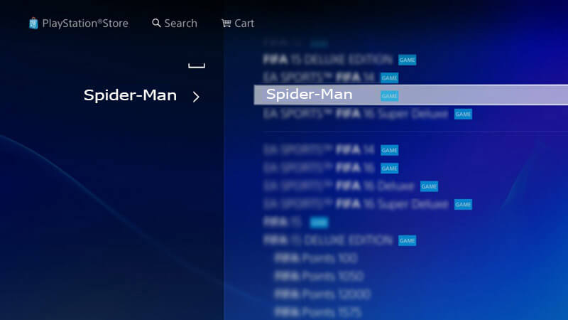 جستجوی نام Spider-Man در PSN