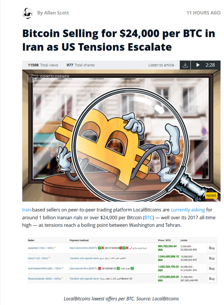 اشتباه وبسایت کوین تلگراف درباره قیمت بیت کوین در ایران