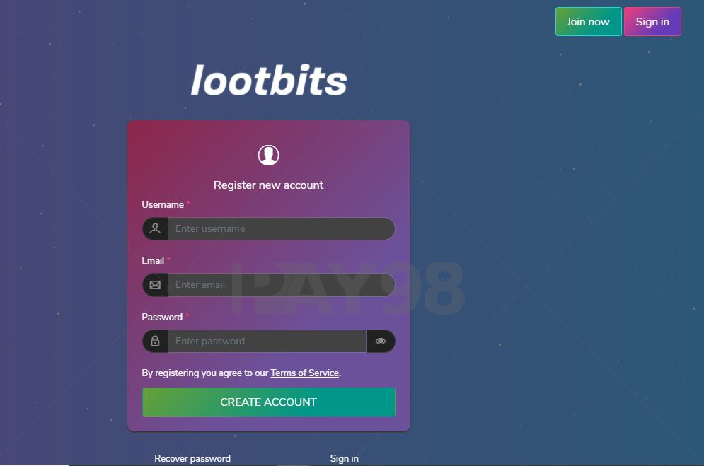 ثبت نام در lootbits