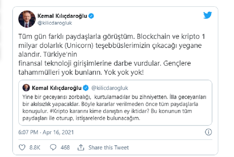 توییت حمایت Kemal Kılıçdaroğlu