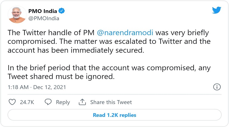 توییتر نخست وزیر هند