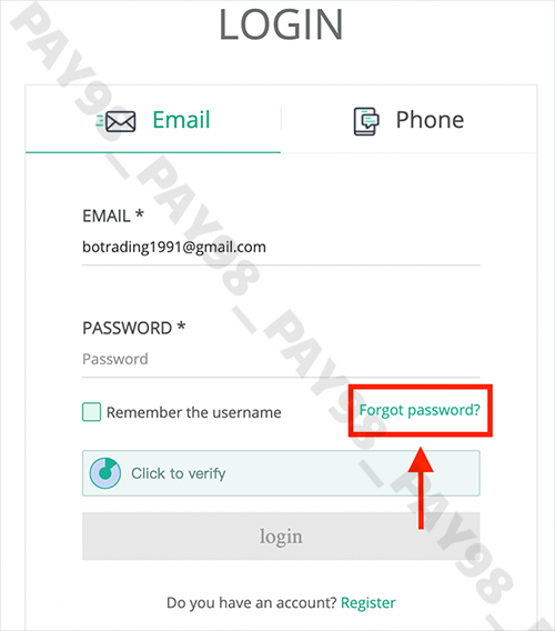 انتخاب گزینه فراموشی رمز عبور