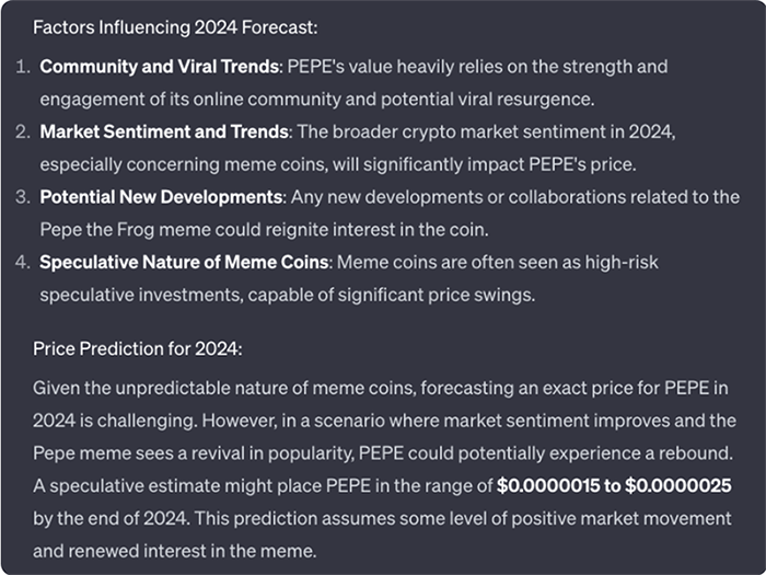 عوامل موثر بر قیمت پپه در سال 2024 از نظر ChatGPT 